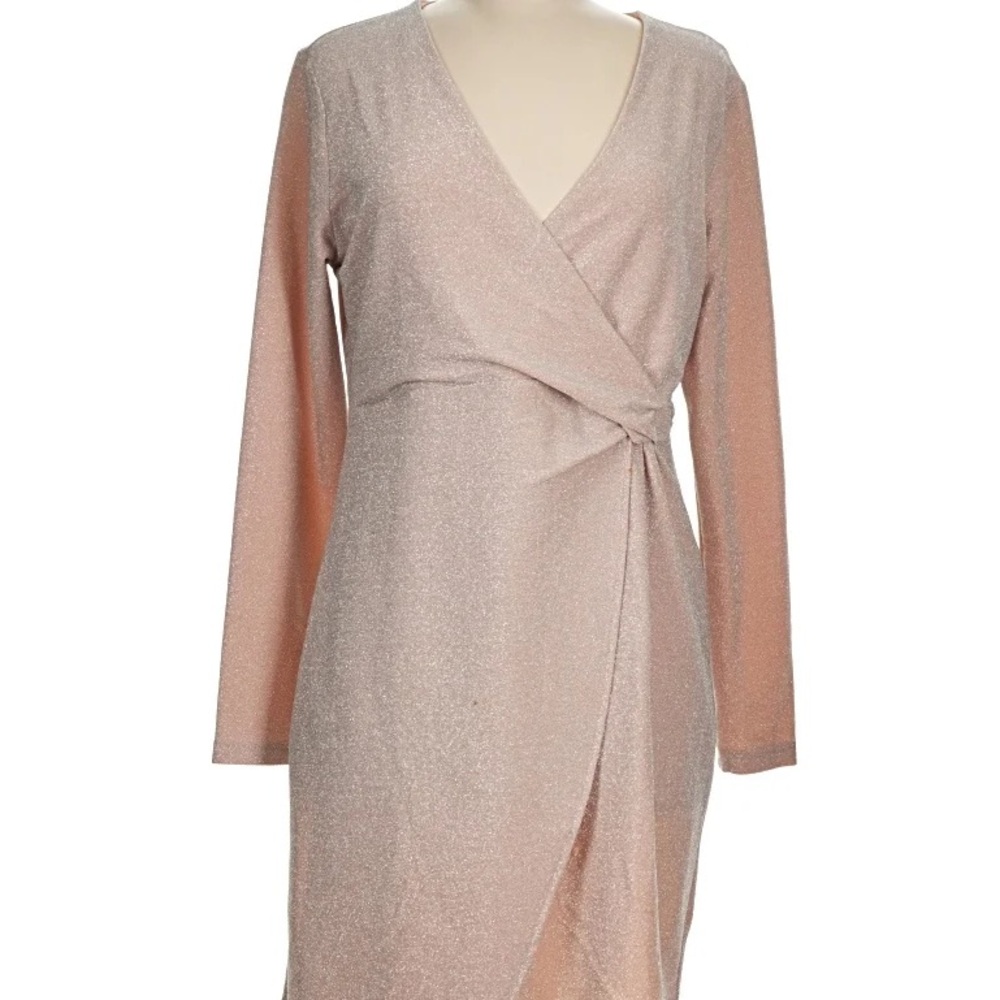 3/$15 NWOT Shimmer Wrap-Front Long Sleeve Dress in Blush Pink size L Large
